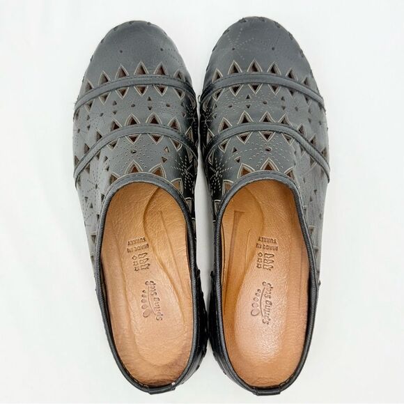 Spring Step FUSALIDE Black Leather Perforated Designed Slip On Statement Slide - Picture 11 of 15